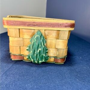 Rustic Brown and Green Basket with Tree Design